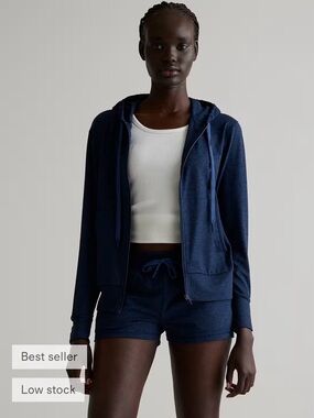 Quince Flowknit Full Zip Hoodie Heather Navy , Small